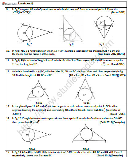 Circles Class 10 Printable Worksheets 1846